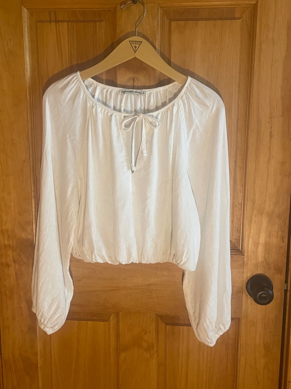 Abercrombie & Fitch Linen/Cotton Blend Tie Front Blouse Balloon Sleeves EUC